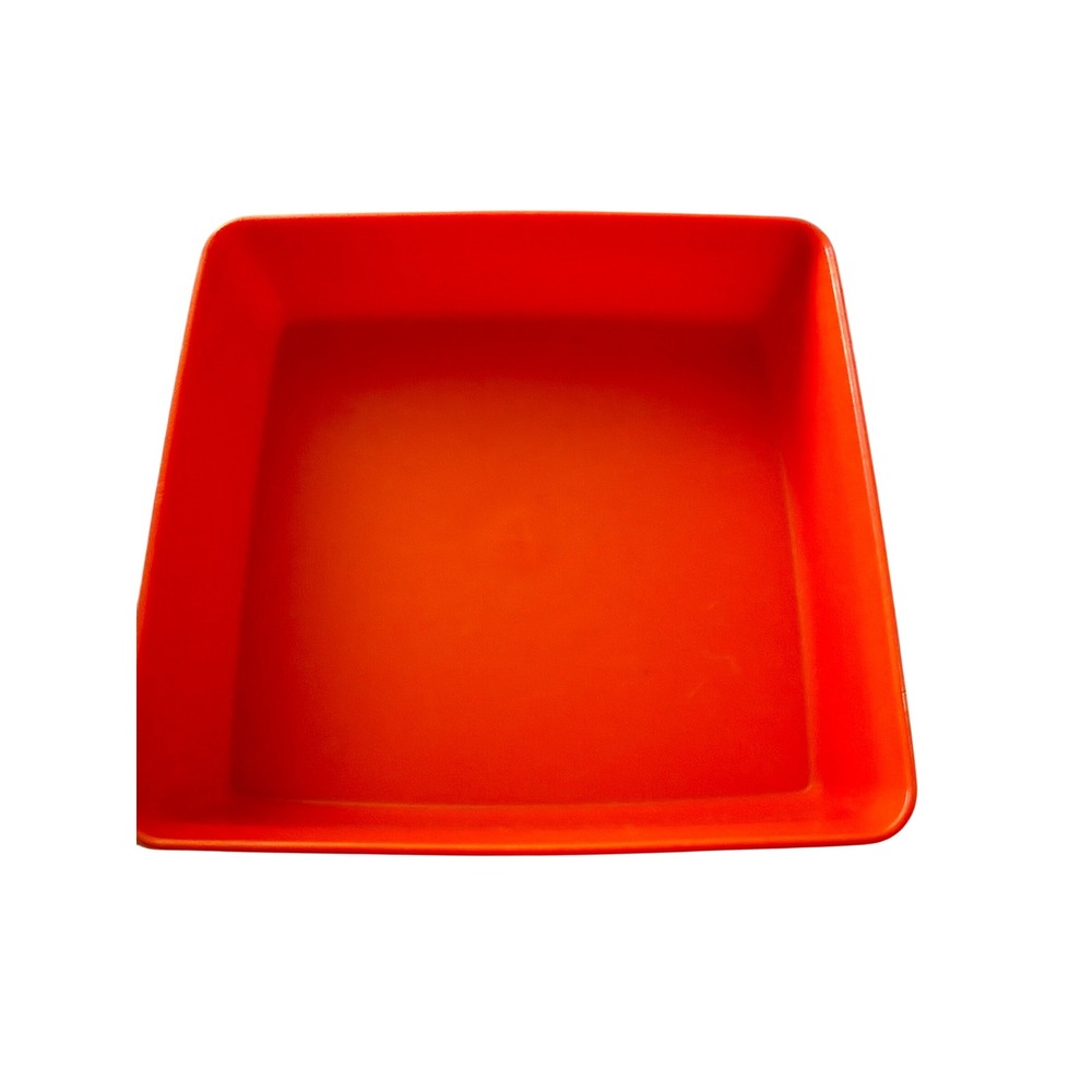 Vintage Tupperware Orange Square Container Dish 670-38 Made in USA Retro No Lid